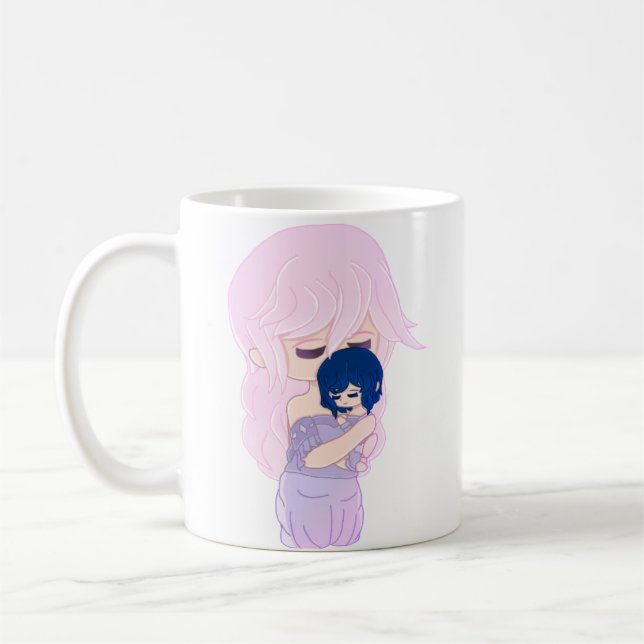 Mère Caricature Avec Son Bébé Fille Mug (Gauche)