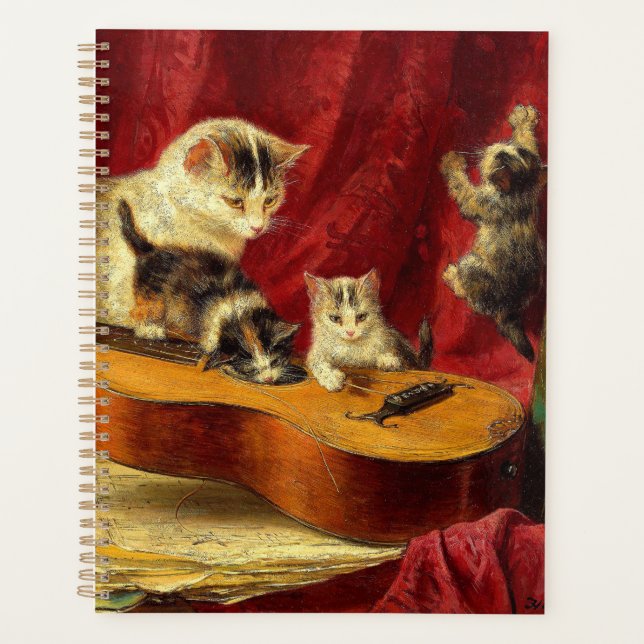 Mère Chat et chatons Jouer avec la guitare (Devant)