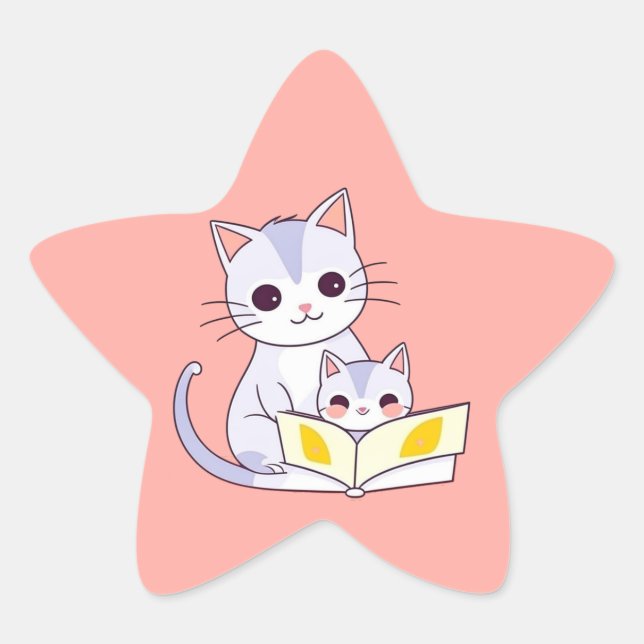 Mère Chat Lecture à son chaton étoile Sticker (Devant)