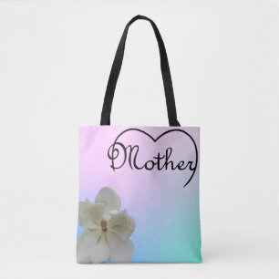 Mère coeur et magnolia sur sac fourre-tout pastel