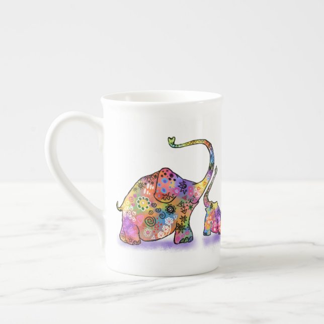Mère colorée et bébé Eléphant Mug (Gauche)