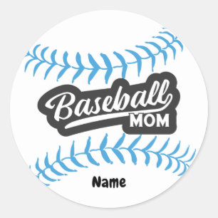 Mère de baseball avec le nom Classic Round Sticker