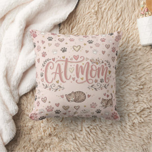 Mère de chat adorable Coussin décoratif rose pâle