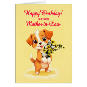 Mère en droit Anniversaire Chiot et Fleurs