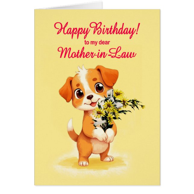 Mère en droit Anniversaire Chiot et Fleurs (Devant)