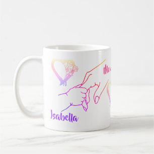 Mère & Enfant Mains & Coeurs Nom Mug