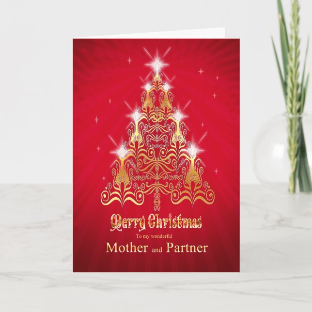 Mère et son partenaire, carte des arbres de Noël (Devant)