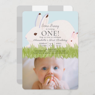 Mère Hare & Bébé Photo 1er anniversaire Invitation