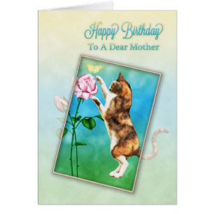 Mère, Joyeux anniversaire avec un chat ludique