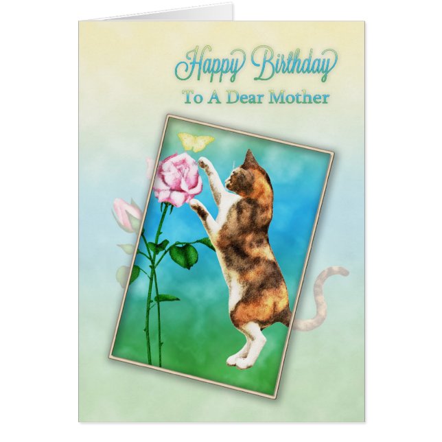 Mère, Joyeux anniversaire avec un chat ludique (Devant)