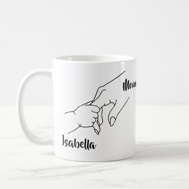 Mère & Mains Enfant Nom minimaliste Mug (Gauche)