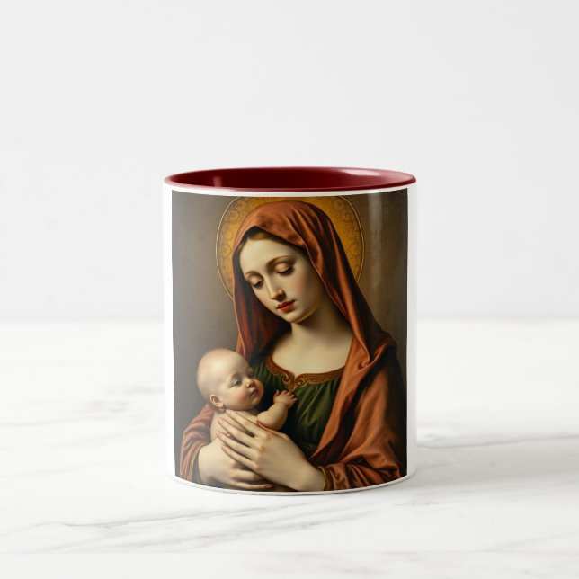 Mère Marie et Bébé Jésus Café Mug (Centre)