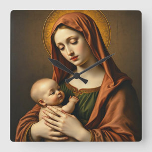 Mère Marie et Bébé Jésus Horloge murale
