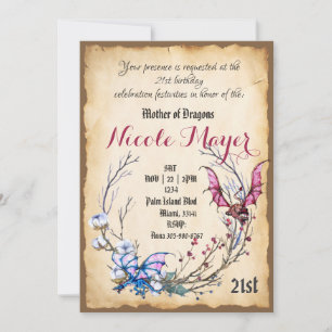 Mère Médiévale des Dragons Invitation Anniversaire