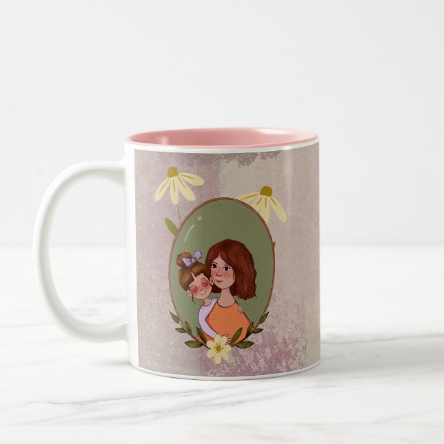 Mère mignonne & Enfant Illustration Mère's Day Mug (Gauche)