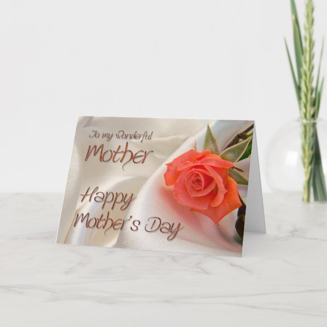 Mère, une carte de fête des Mères avec une rose ro (Devant)