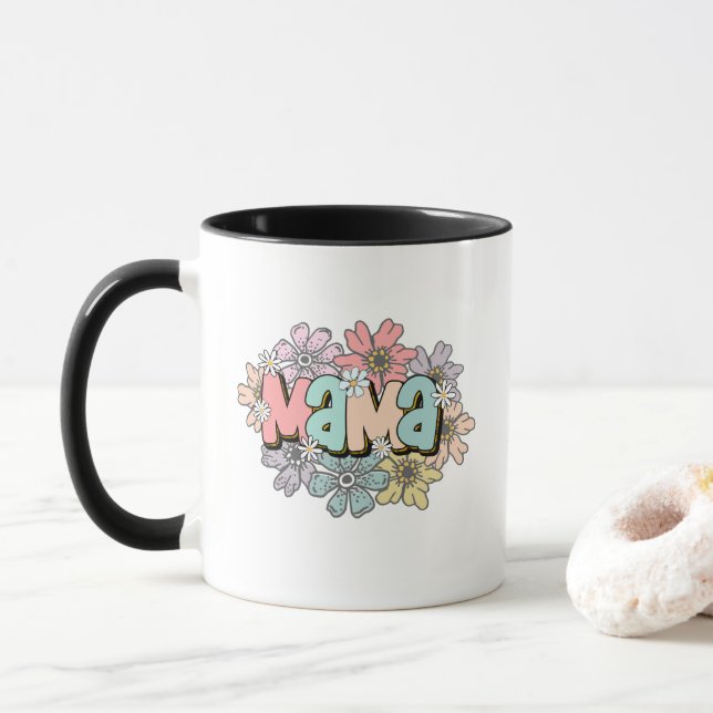 Mère's Day Mug Cadeau Mama Floral Design de Enfant (Avec donut)