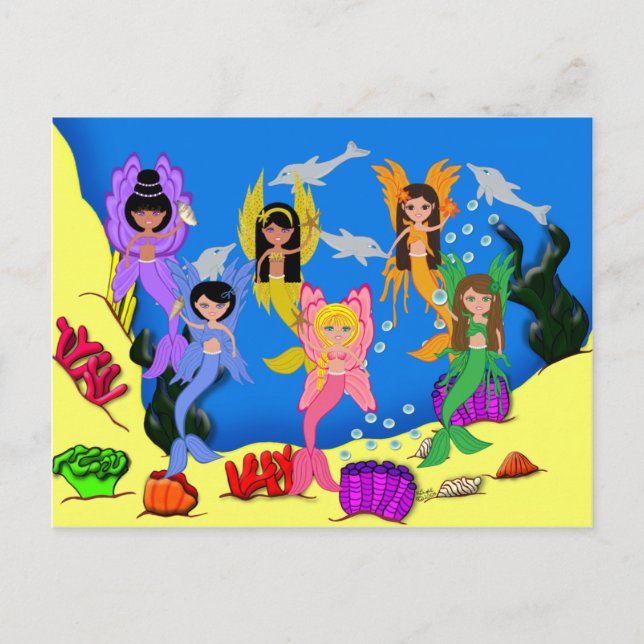 Merfaies en Océan avec carte postale Dolphins (Devant)