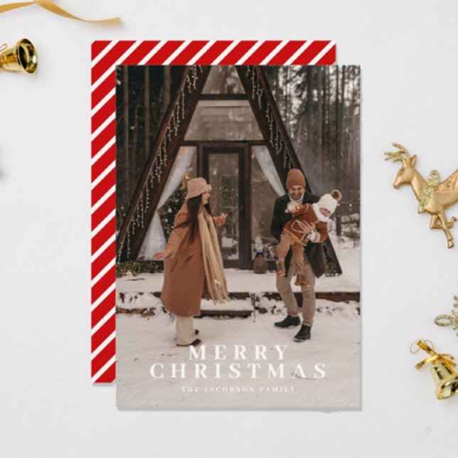 MERI Festive Red Stripes Photo Carte de Noël (Créateur téléchargé)