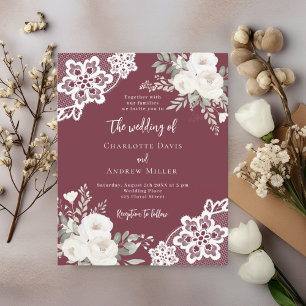 Merlot faire-part de mariage en dentelle blanche b