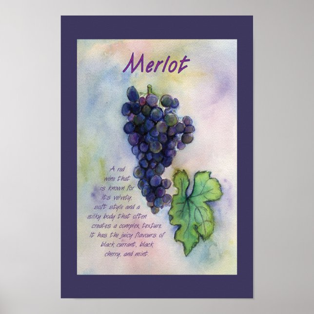 Merlot Red Wine Grapes Art Poster Print (Devant)