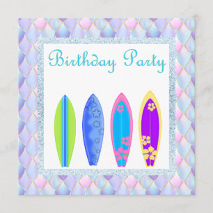 Merma unicorne rose violet Invitation Surfboard no