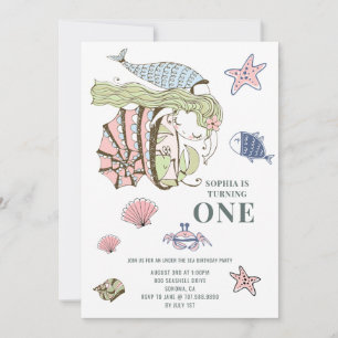 Mermaid 1er Anniversaire Fête Invitation