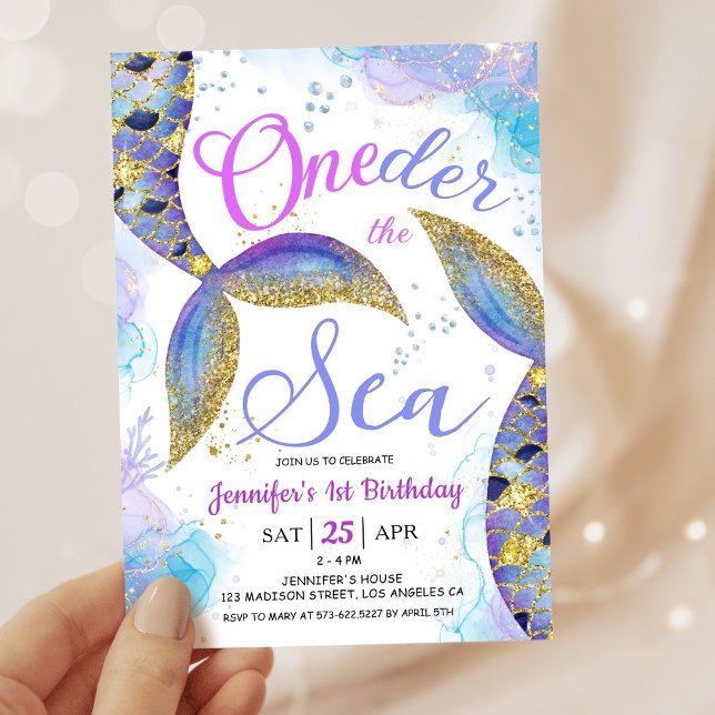 Mermaid 1er anniversaire Invitation fille ONEder l (Créateur téléchargé)