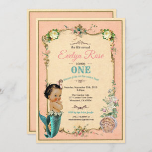 Mermaid 1er anniversaire invitation rose