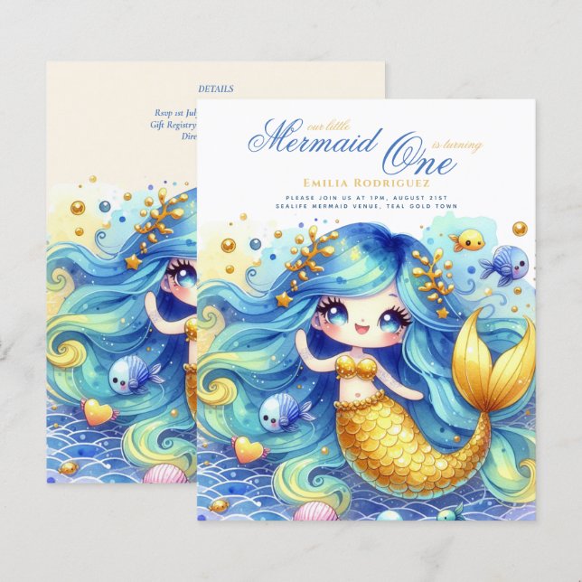 Mermaid 1er anniversaire ou EDIT AGE Or Turquoise (Devant / Derrière)