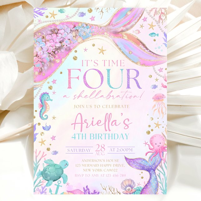 Mermaid 4Th Birthday Invitation (Créateur téléchargé)