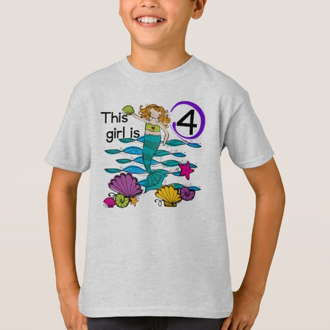 Mermaid 4th Birthday Tshirts and Gifts (Devant)