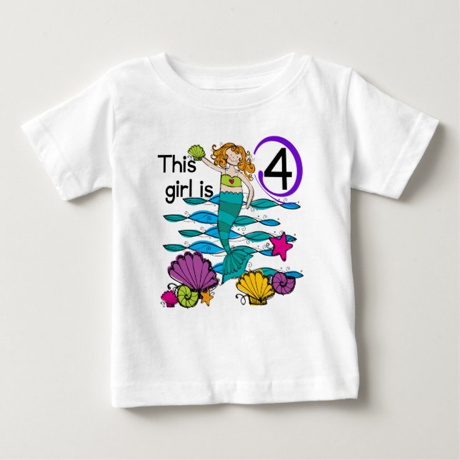 Mermaid 4th Birthday Tshirts and Gifts (Devant)