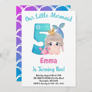 Mermaid 5e anniversaire fête Invitation