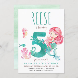 Mermaid 5e anniversaire Invitation