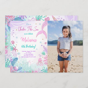 Mermaid 6e anniversaire Invitation photo