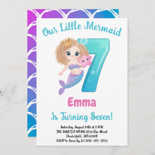 Mermaid 7e anniversaire Fête Invitation