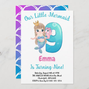 Mermaid 9e Anniversaire Fête Invitation