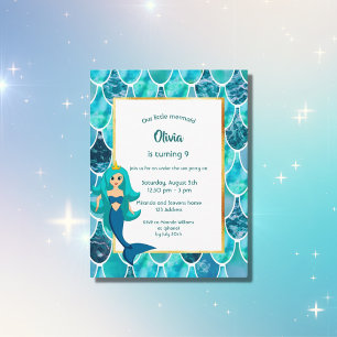 Mermaid 9e anniversaire invitation turquoise