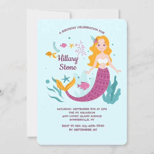 Mermaid Amour Invitation Anniversaire (Devant)