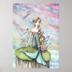 Mermaid and Little Fairy Poster Print
