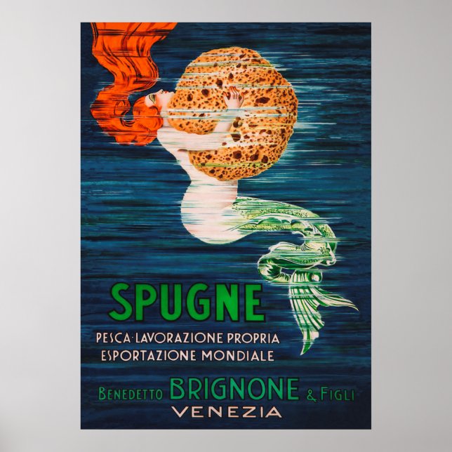 Mermaid and Sponge Vintage Advertisement Poster (Devant)