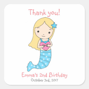 Mermaid Anniversaire Favoriser Sticker Fête de sir