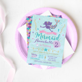 Mermaid Anniversaire Fête Invitation Purple Rose O
