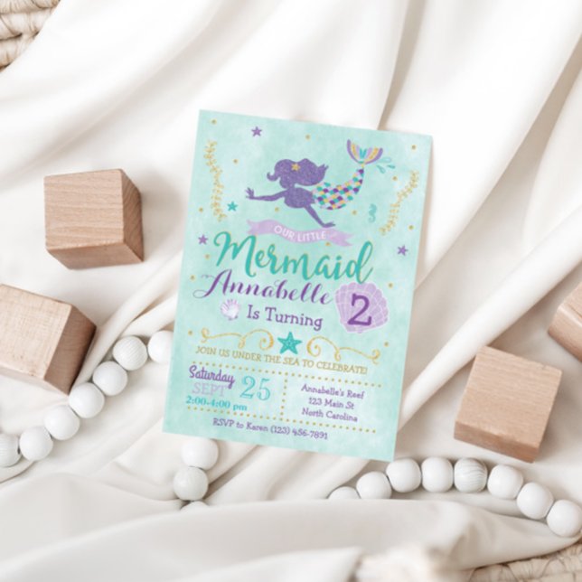 Mermaid Anniversaire Fête Invitation Purple Turquo (Créateur téléchargé)
