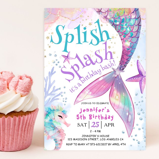 Mermaid Anniversaire Fête Splish Splash Invitation (Créateur téléchargé)