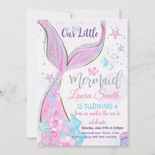 Mermaid Anniversaire Invitation Fête Mermaid (Devant)