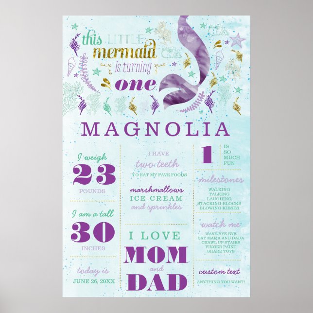 Mermaid Anniversaire Statistiques Jalon Poster (Devant)