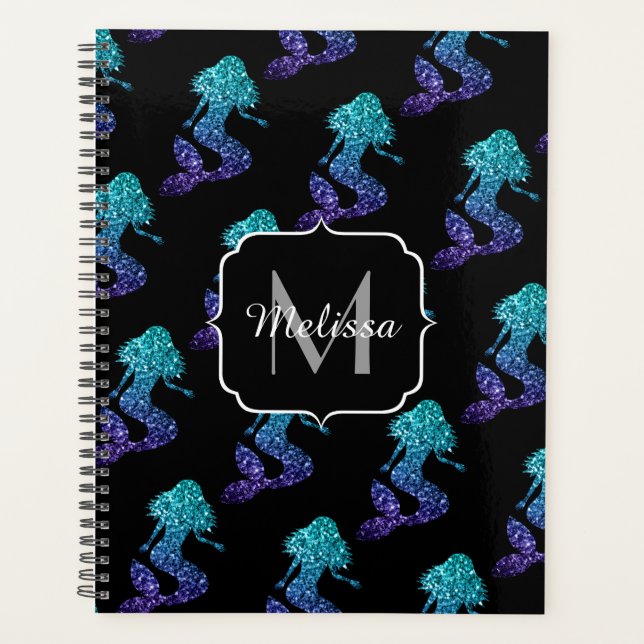 Mermaid aqua bleu ombre motif Monogramme (Devant)