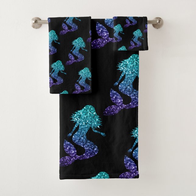 Mermaid aqua bleu ombre motif noir (En situation)